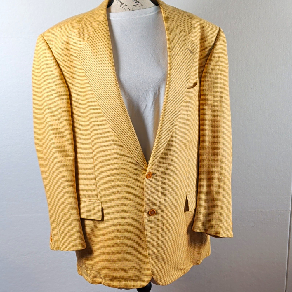 Zanella Sport Coat 42 R Silk Wool Blazer Made in Italy Yellow Houndstooth Check